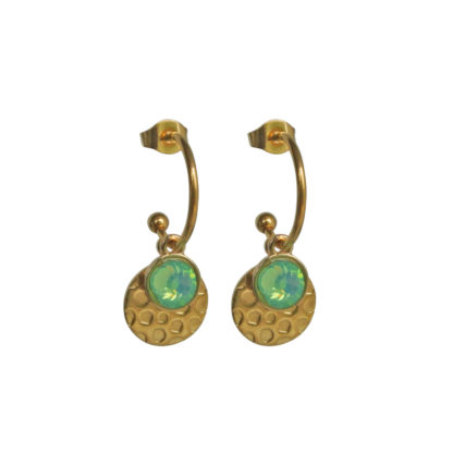 FlowJewels oorbellen goud - licht groen opaal