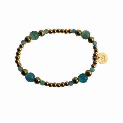 FlowJewels armband goud - blauw/licht turquoise